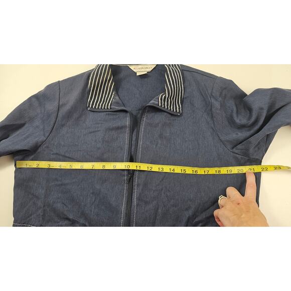 Allison Daley sz 10 navy blue mixed media shaket full zip EUC 3/4 sleeve warm + - Picture 7 of 7